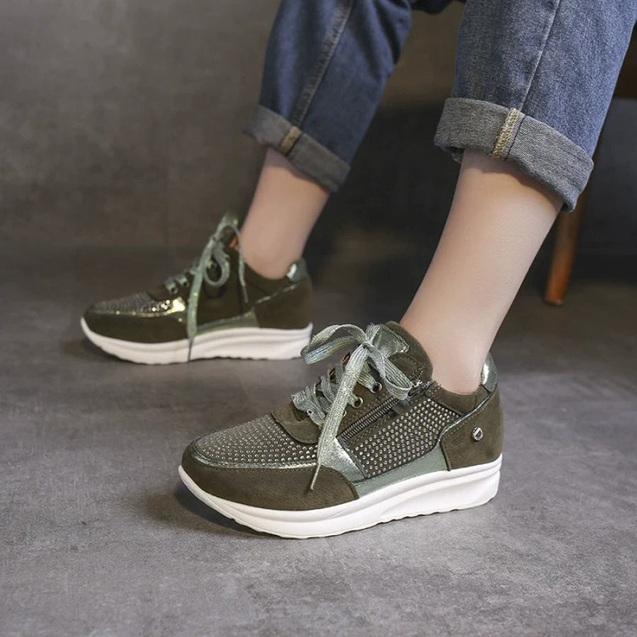 Lace Up Round Toe Sneakers Green / 35 Apparel and Accessories
