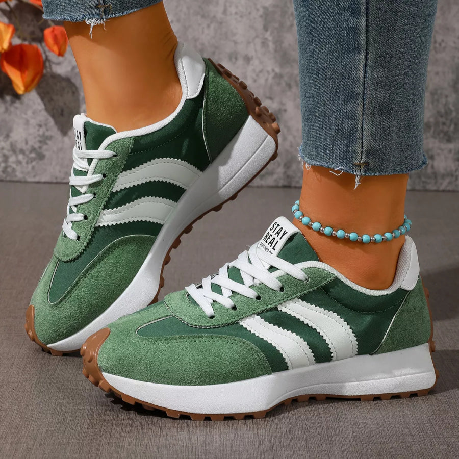 Lace Up Round Toe Sneakers Green / 36 Apparel and Accessories