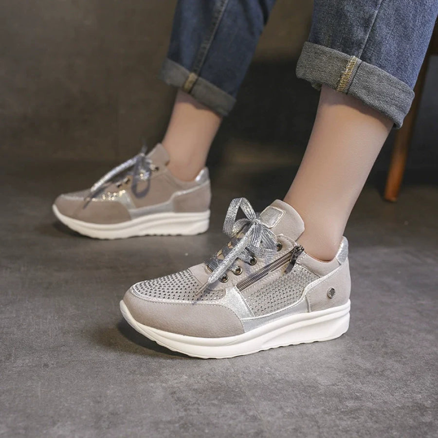 Lace Up Round Toe Sneakers Grey / 35 Apparel and Accessories