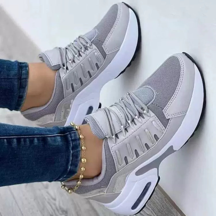 Lace Up Round Toe Sneakers Grey / 35 Apparel and Accessories