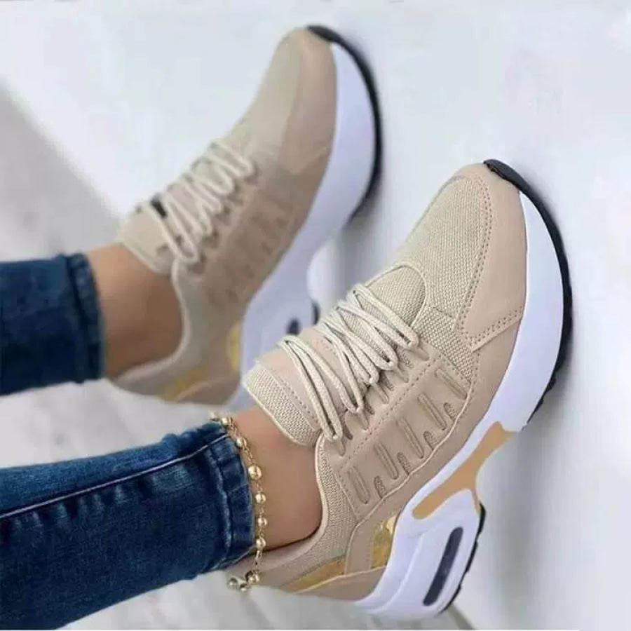 Lace Up Round Toe Sneakers Khaki / 35 Apparel and Accessories