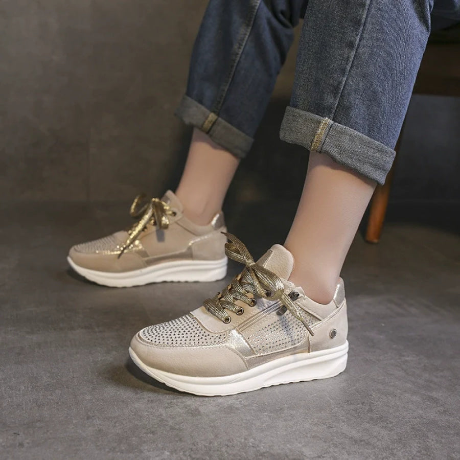 Lace Up Round Toe Sneakers Khaki / 35 Apparel and Accessories