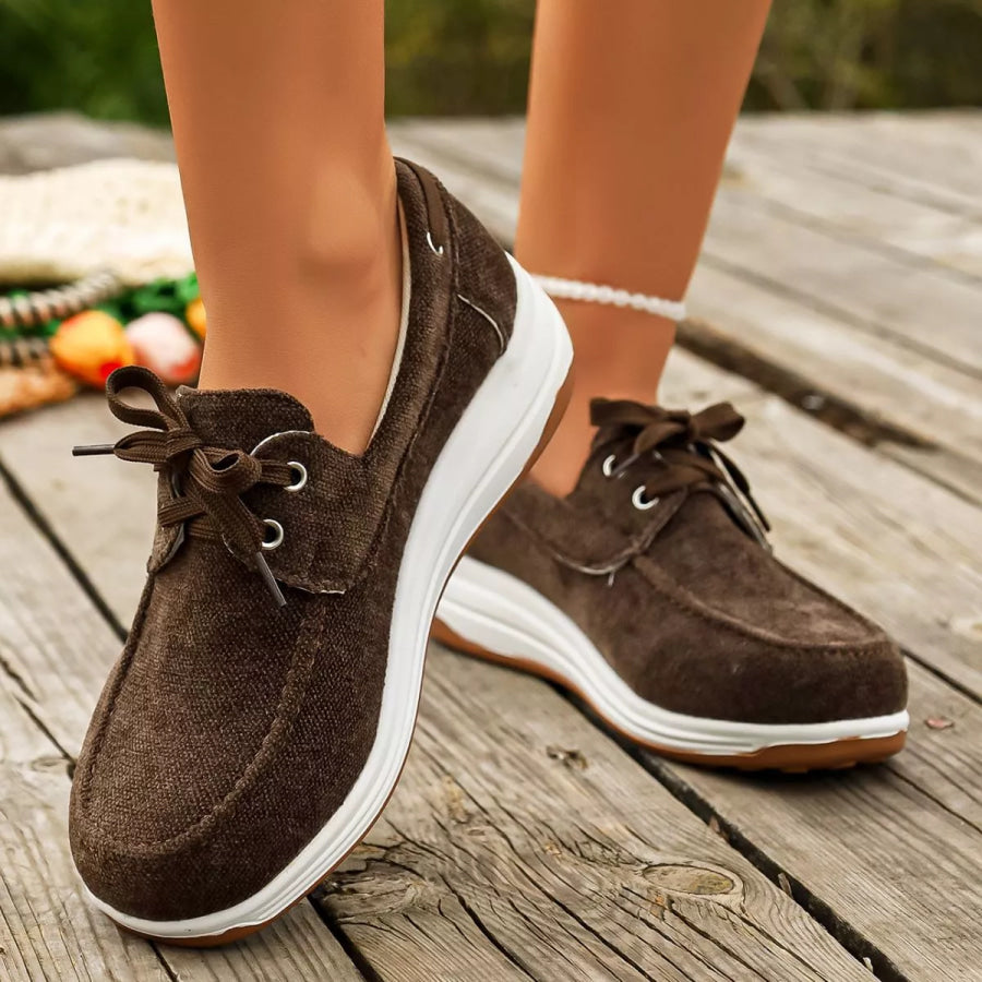 Lace Up Round Toe Sneakers Light Brown / 36 Apparel and Accessories