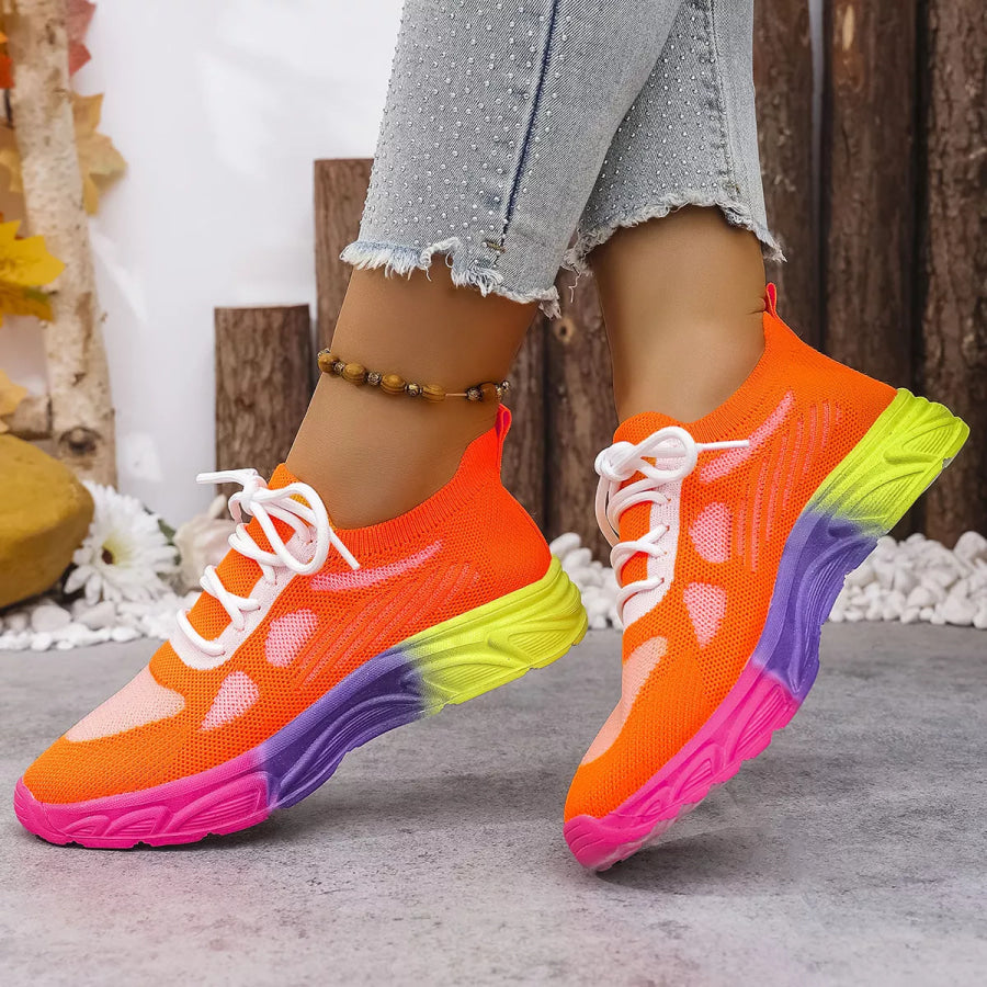 Lace Up Round Toe Sneakers Orange Red / 35 Apparel and Accessories