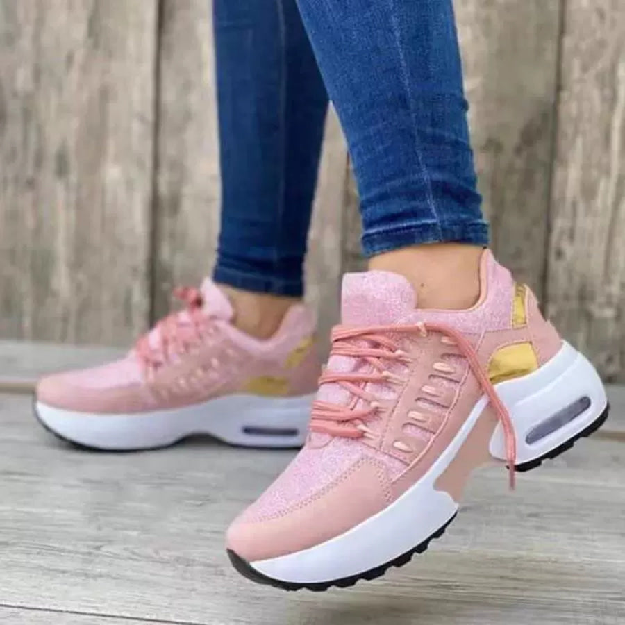 Lace Up Round Toe Sneakers Pink / 35 Apparel and Accessories