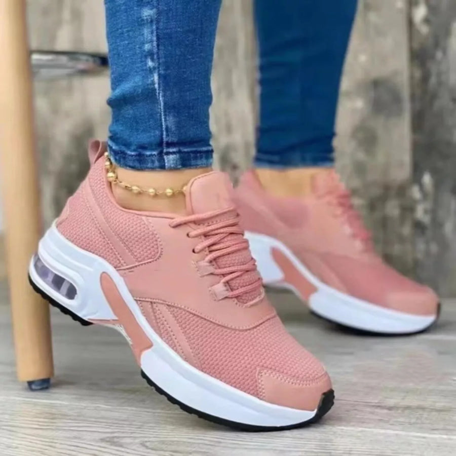 Lace Up Round Toe Sneakers Pink / 35 Apparel and Accessories