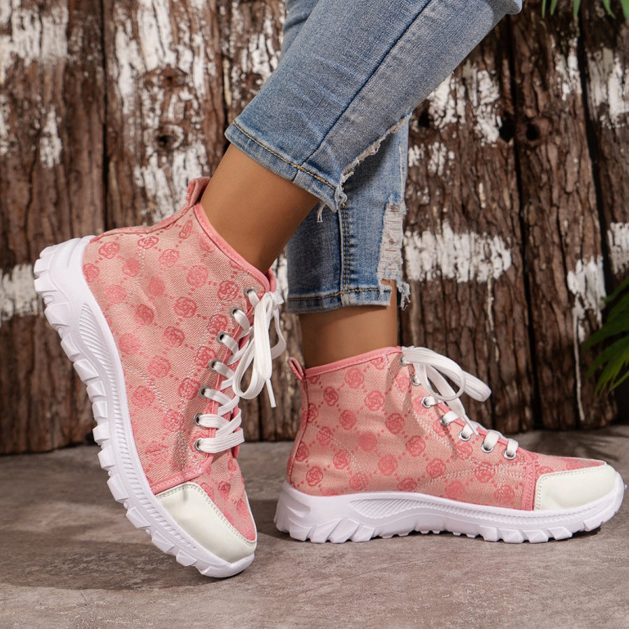 Lace Up Round Toe Sneakers Pink / 36 Apparel and Accessories