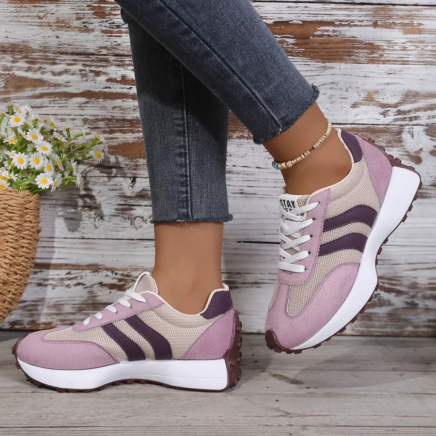 Lace Up Round Toe Sneakers Purple / 36 Apparel and Accessories