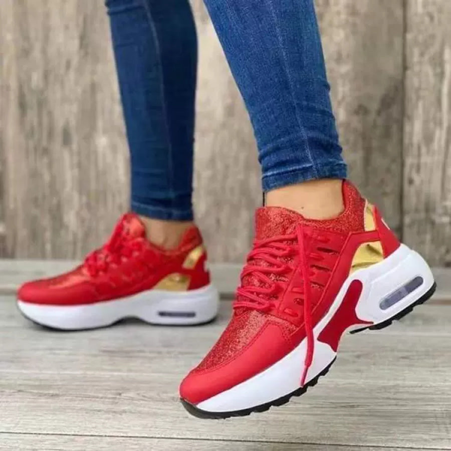 Lace Up Round Toe Sneakers Red / 35 Apparel and Accessories