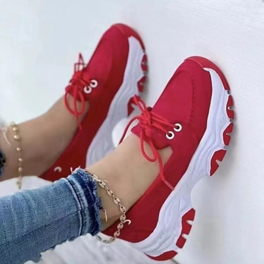 Lace Up Round Toe Sneakers Red / 35 Apparel and Accessories