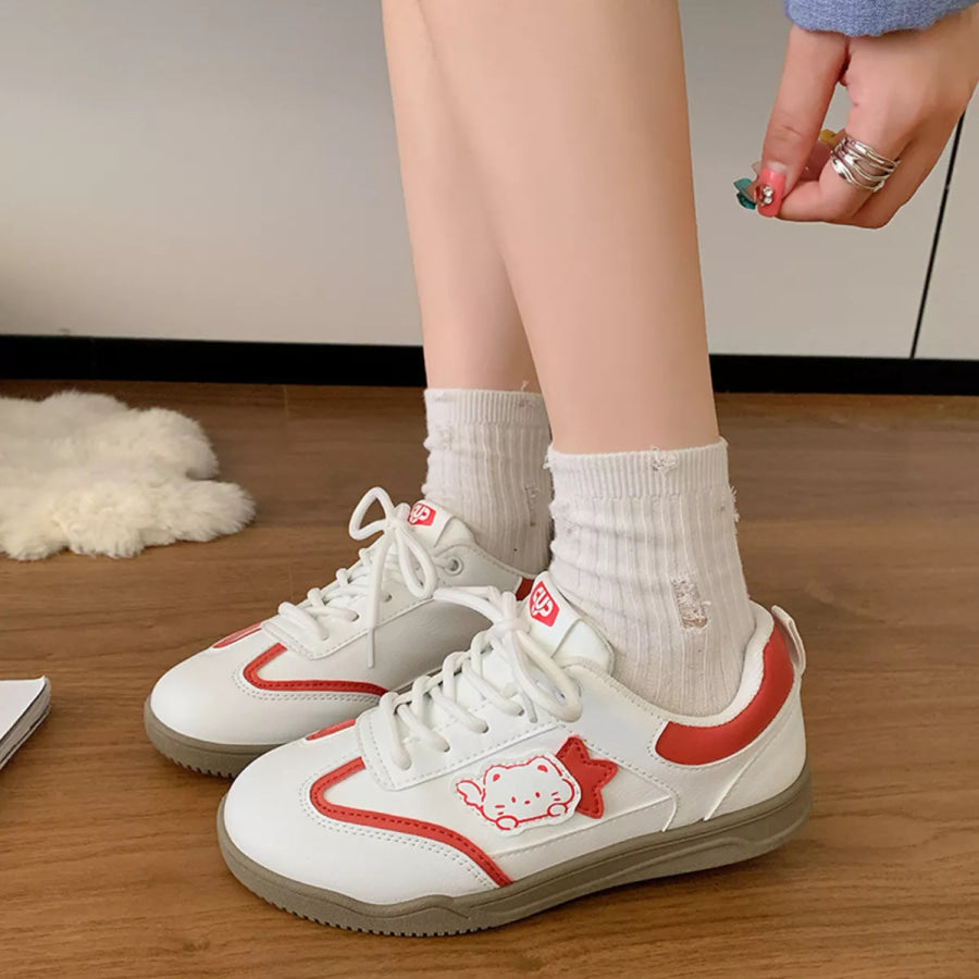 Lace Up Round Toe Sneakers Red / 36 Apparel and Accessories