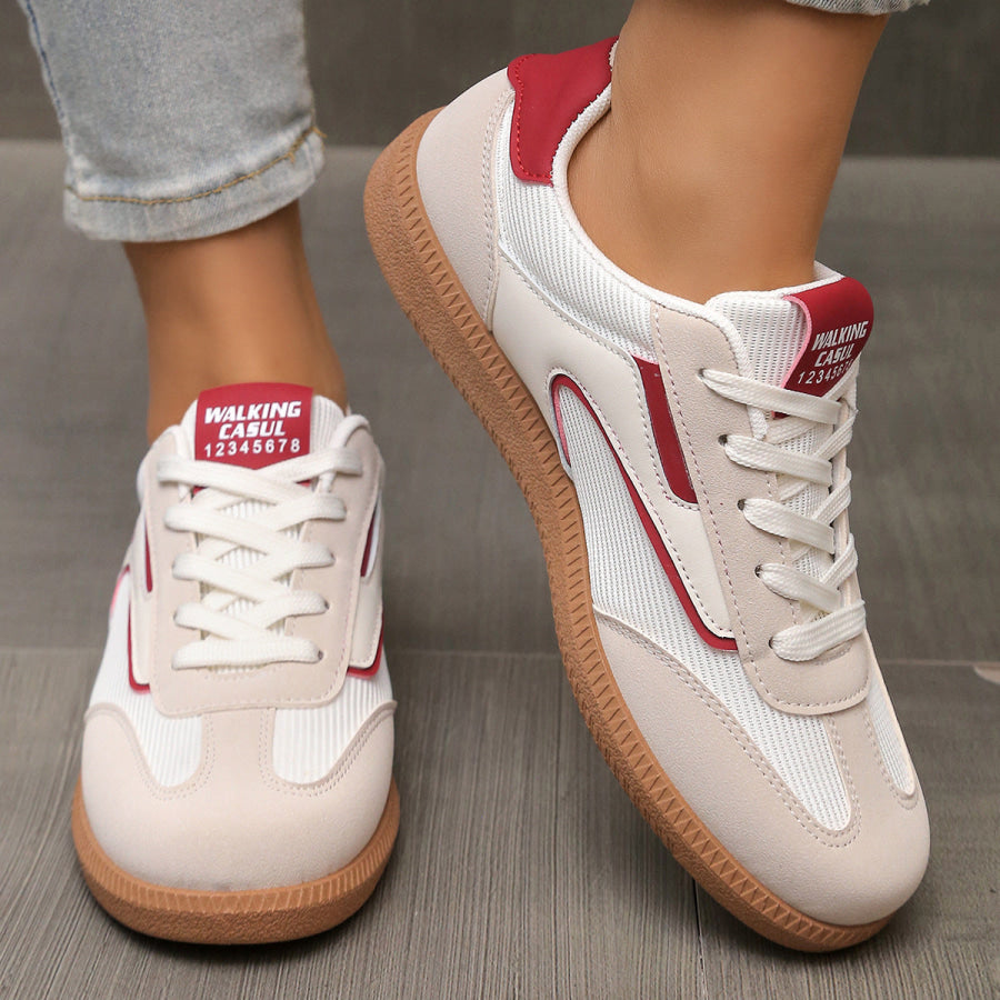 Lace Up Round Toe Sneakers Red / 36 Apparel and Accessories