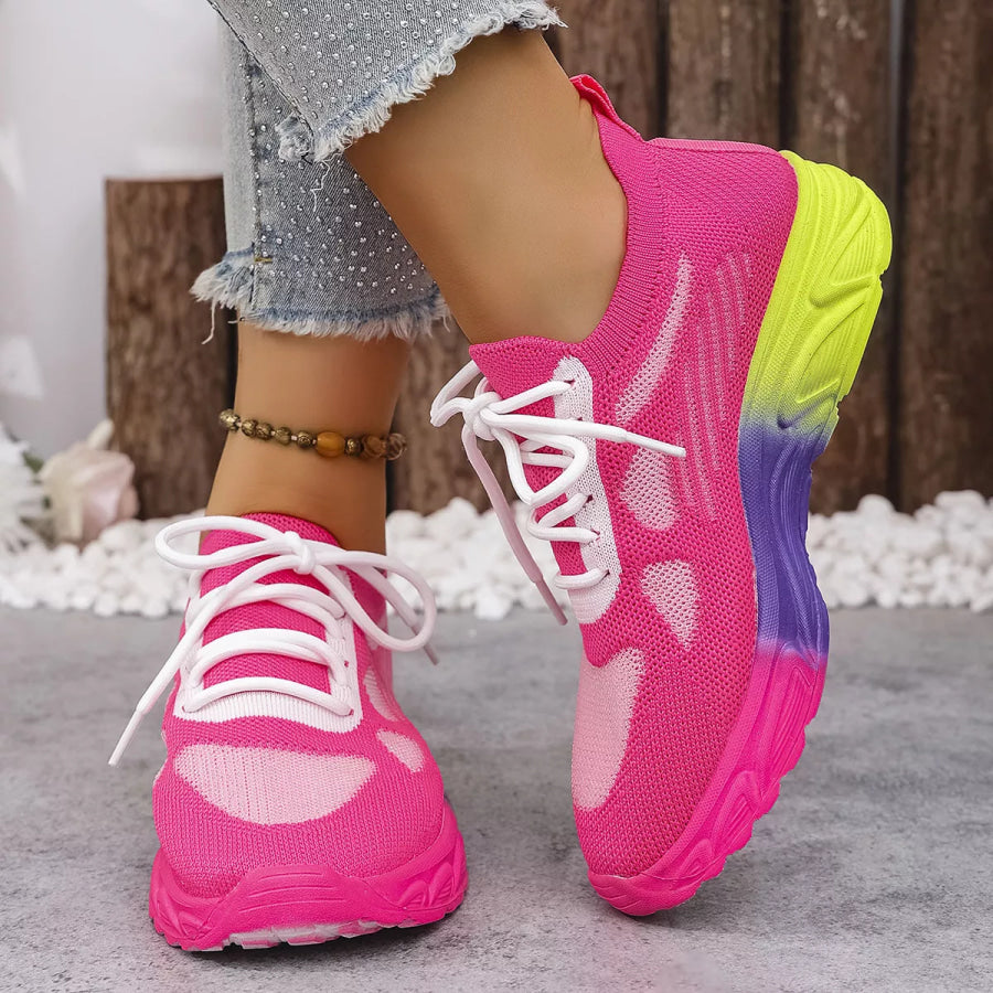 Lace Up Round Toe Sneakers Rose Red / 35 Apparel and Accessories