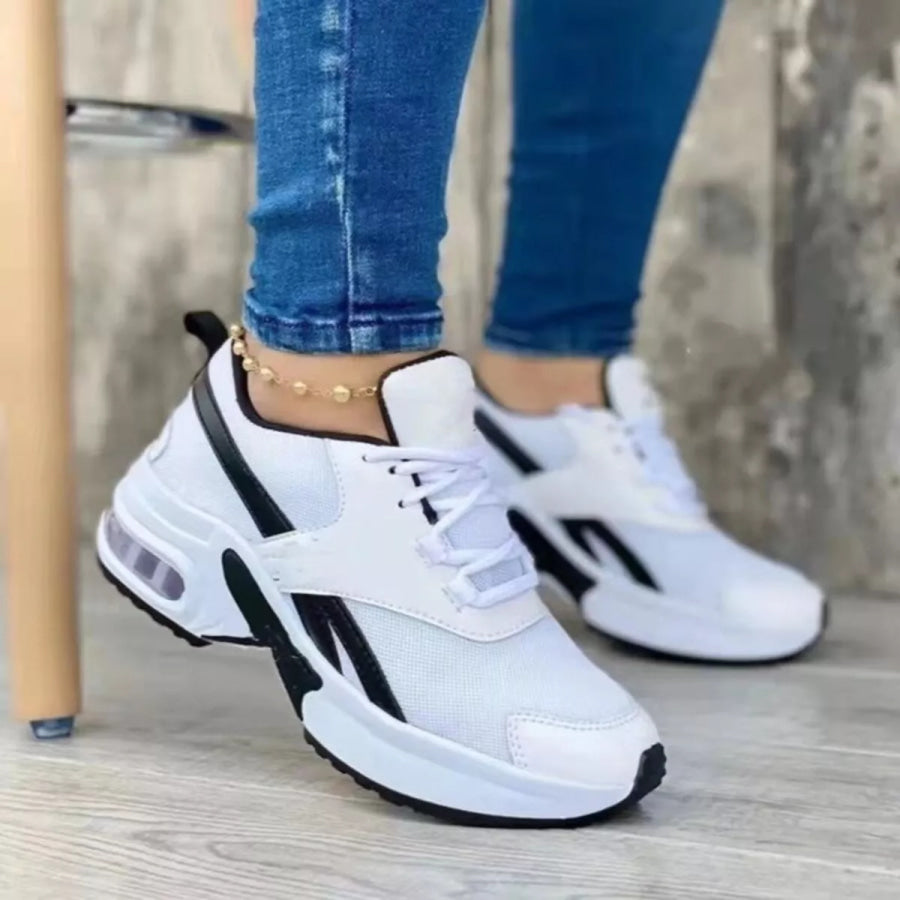 Lace Up Round Toe Sneakers White / 35 Apparel and Accessories