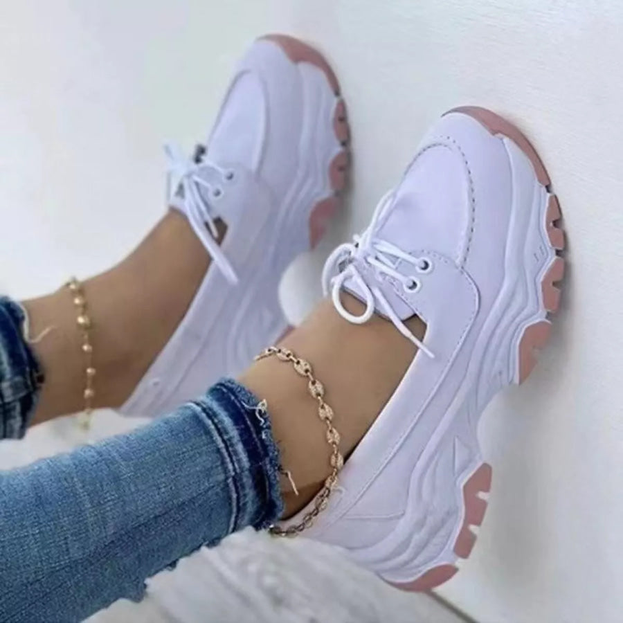 Lace Up Round Toe Sneakers White / 35 Apparel and Accessories