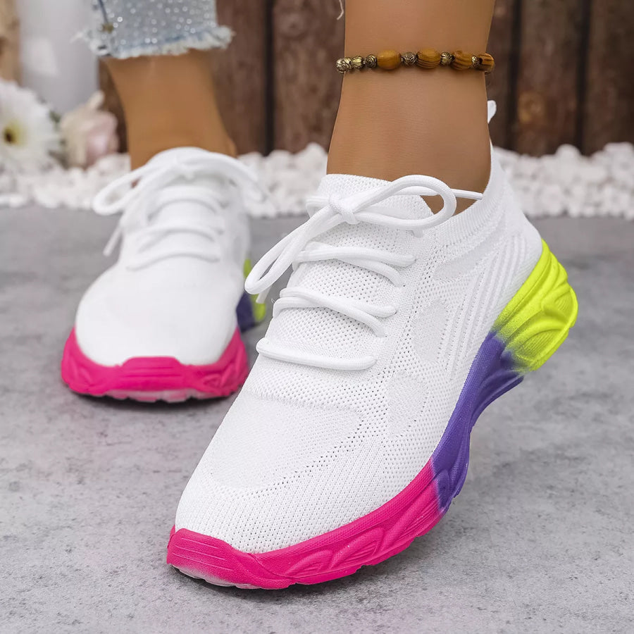 Lace Up Round Toe Sneakers White / 35 Apparel and Accessories