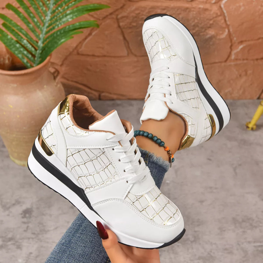 Lace Up Round Toe Sneakers White / 36 Apparel and Accessories