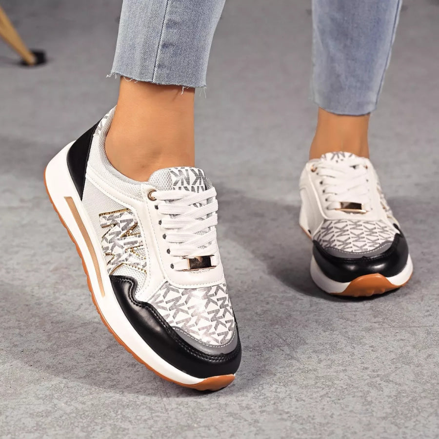 Lace Up Round Toe Sneakers White / 36 Apparel and Accessories