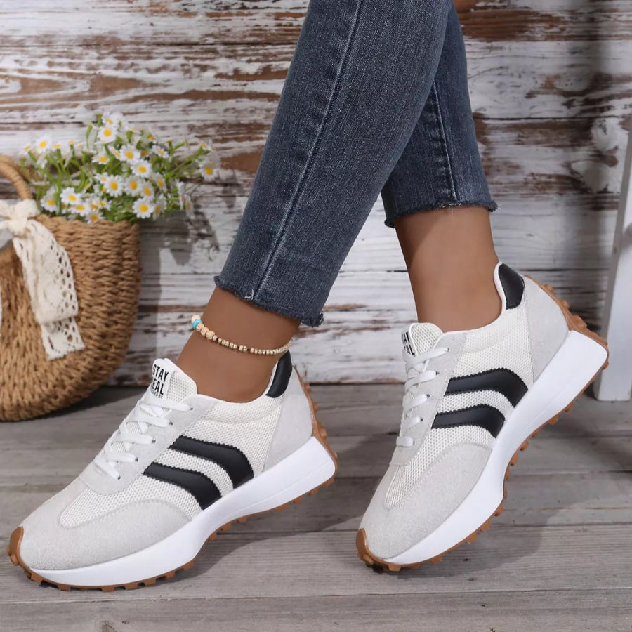 Lace Up Round Toe Sneakers White / 36 Apparel and Accessories