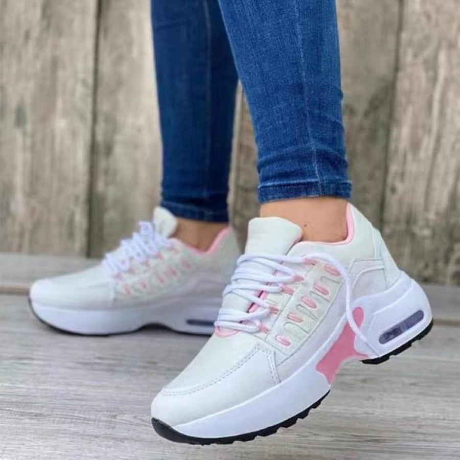 Lace Up Round Toe Sneakers White Pink / 35 Apparel and Accessories