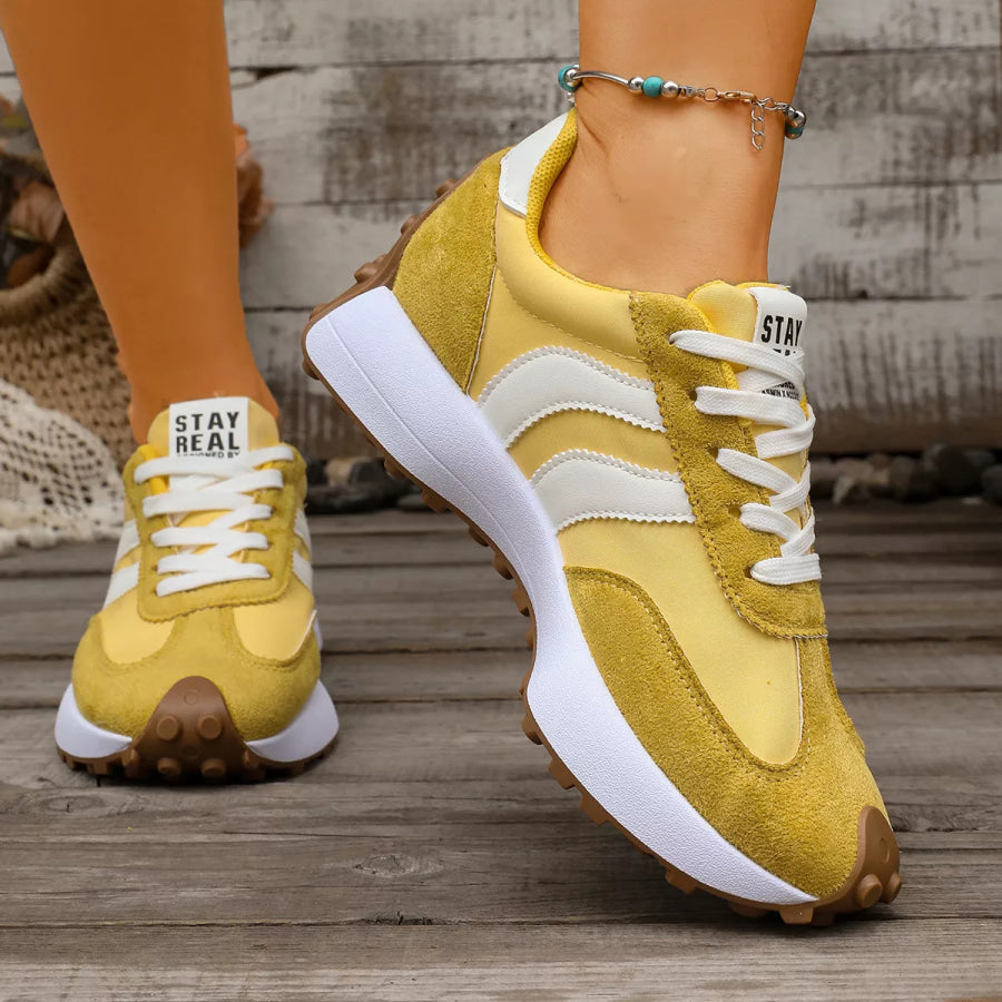Lace Up Round Toe Sneakers Yellow / 36 Apparel and Accessories