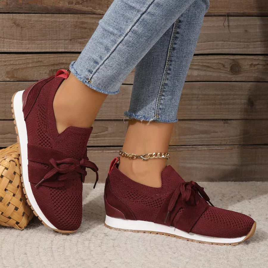 Lace Up Round Toe Woven Athletic Burgundy / 36(US5) Apparel and Accessories