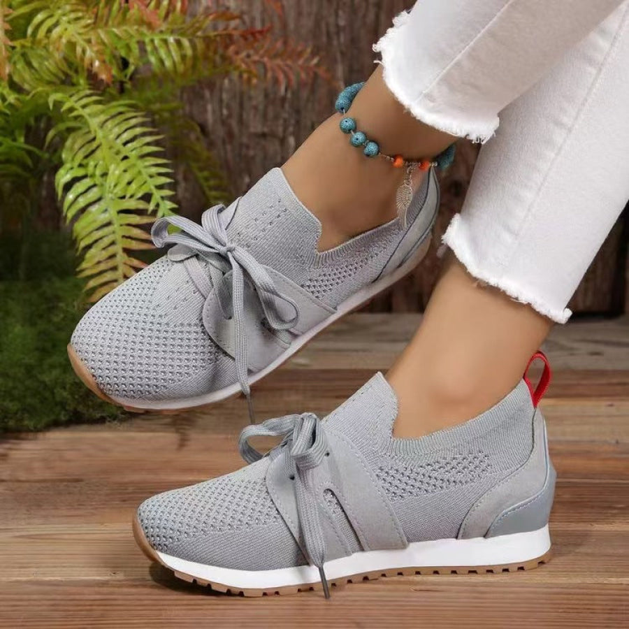 Lace Up Round Toe Woven Athletic Gray / 36(US5) Apparel and Accessories