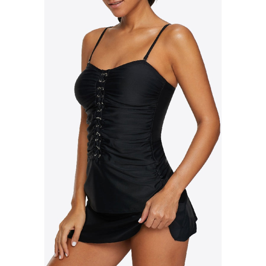 Lace-Up Ruched Two-Piece Swimsuit