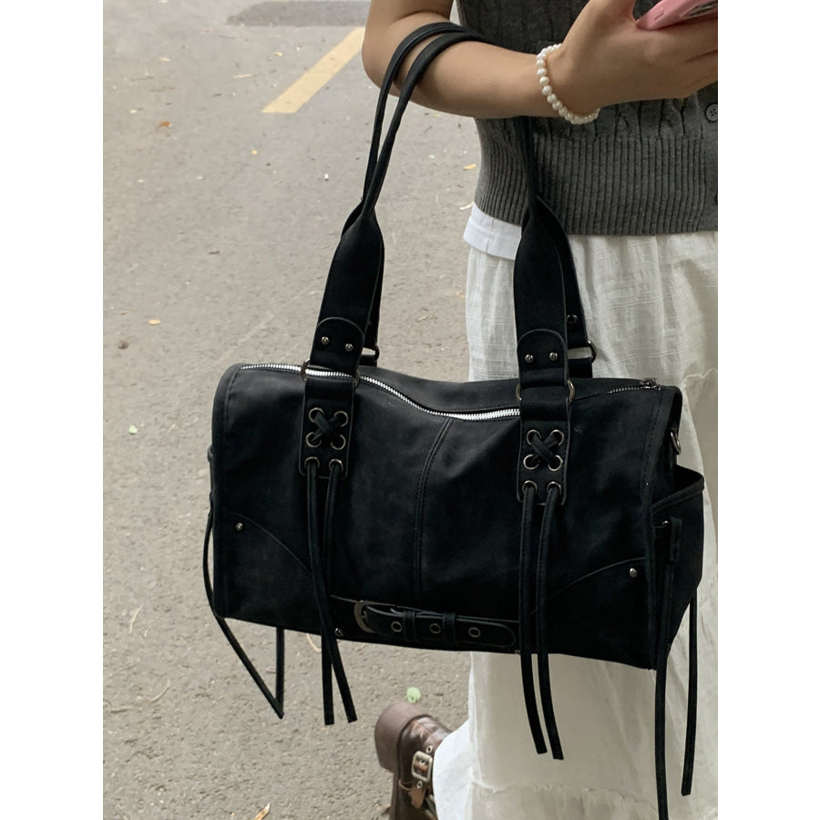 Lace Up Shoulder Bag Black / One Size Apparel and Accessories