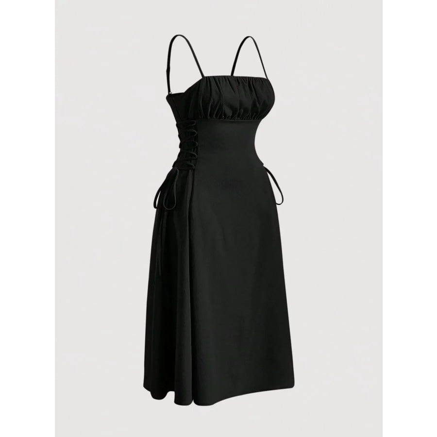 Lace-Up Side A-Line Cami Dress Black / S Apparel and Accessories