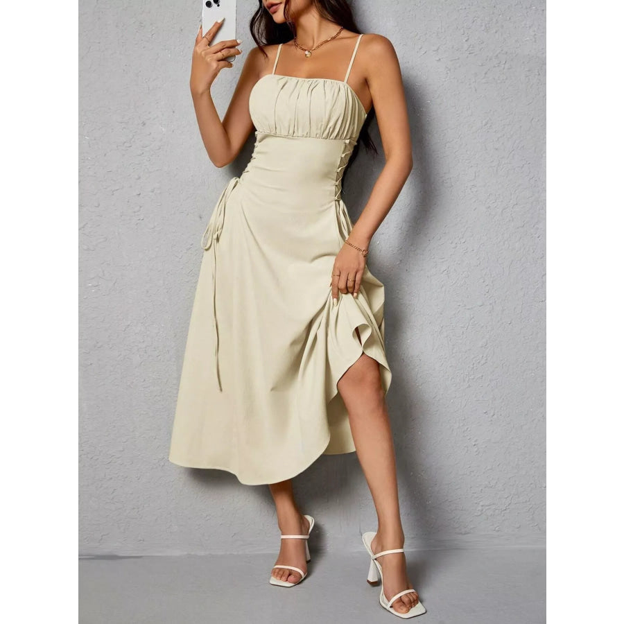 Lace-Up Side A-Line Cami Dress Cream / S Apparel and Accessories