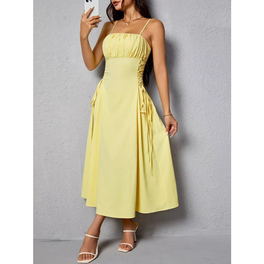 Lace-Up Side A-Line Cami Dress Light Yellow / S Apparel and Accessories