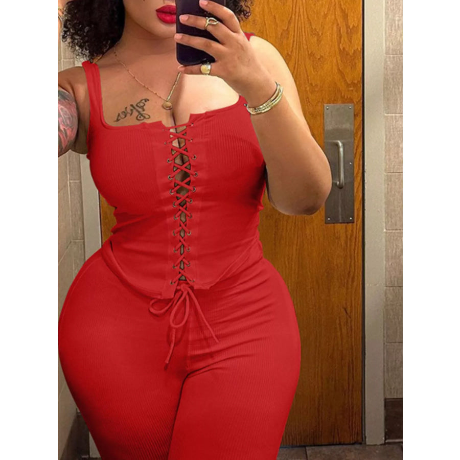 Lace-Up Tank and Capris Set Apparel and Accessories