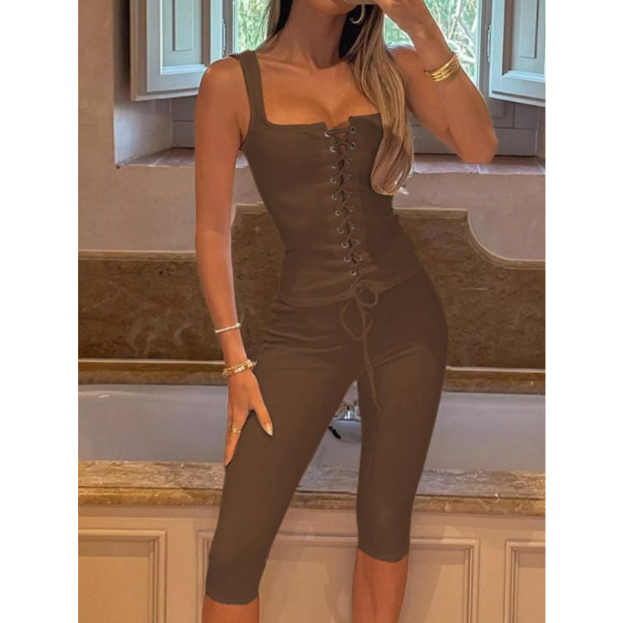 Lace-Up Tank and Capris Set Apparel and Accessories