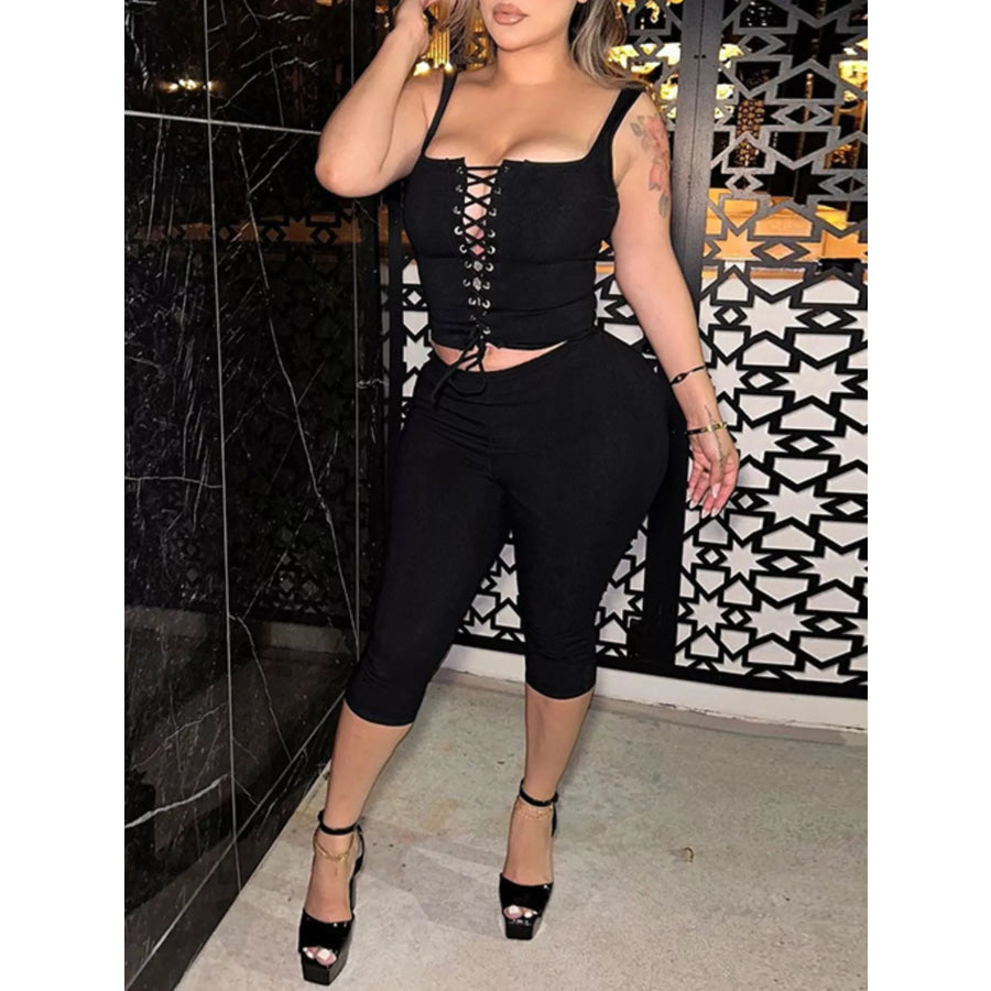 Lace-Up Tank and Capris Set Apparel and Accessories