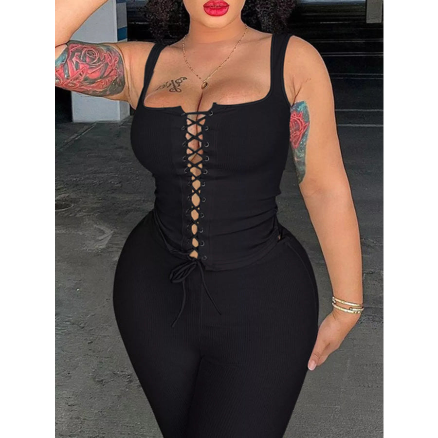 Lace-Up Tank and Capris Set Black / S Apparel and Accessories