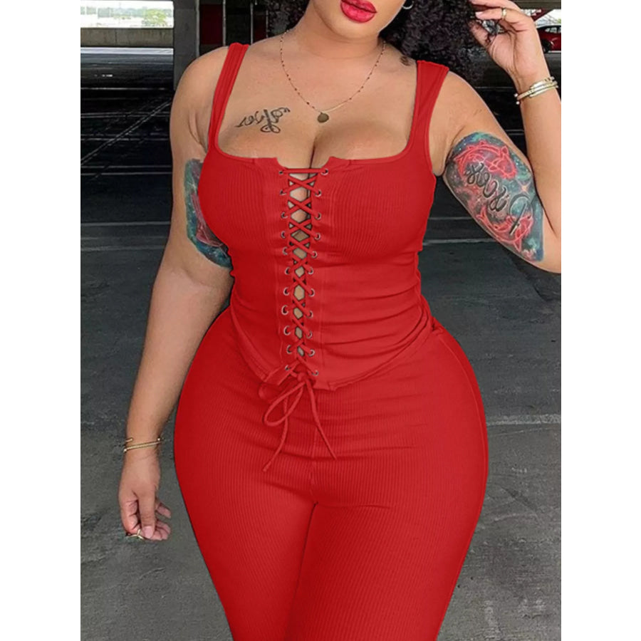 Lace-Up Tank and Capris Set Scarlet / S Apparel and Accessories
