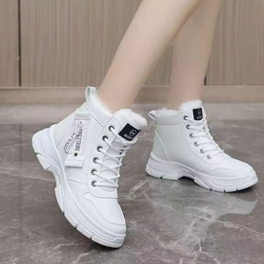 Lace Up Warm Ankle Boots White / 35 Apparel and Accessories