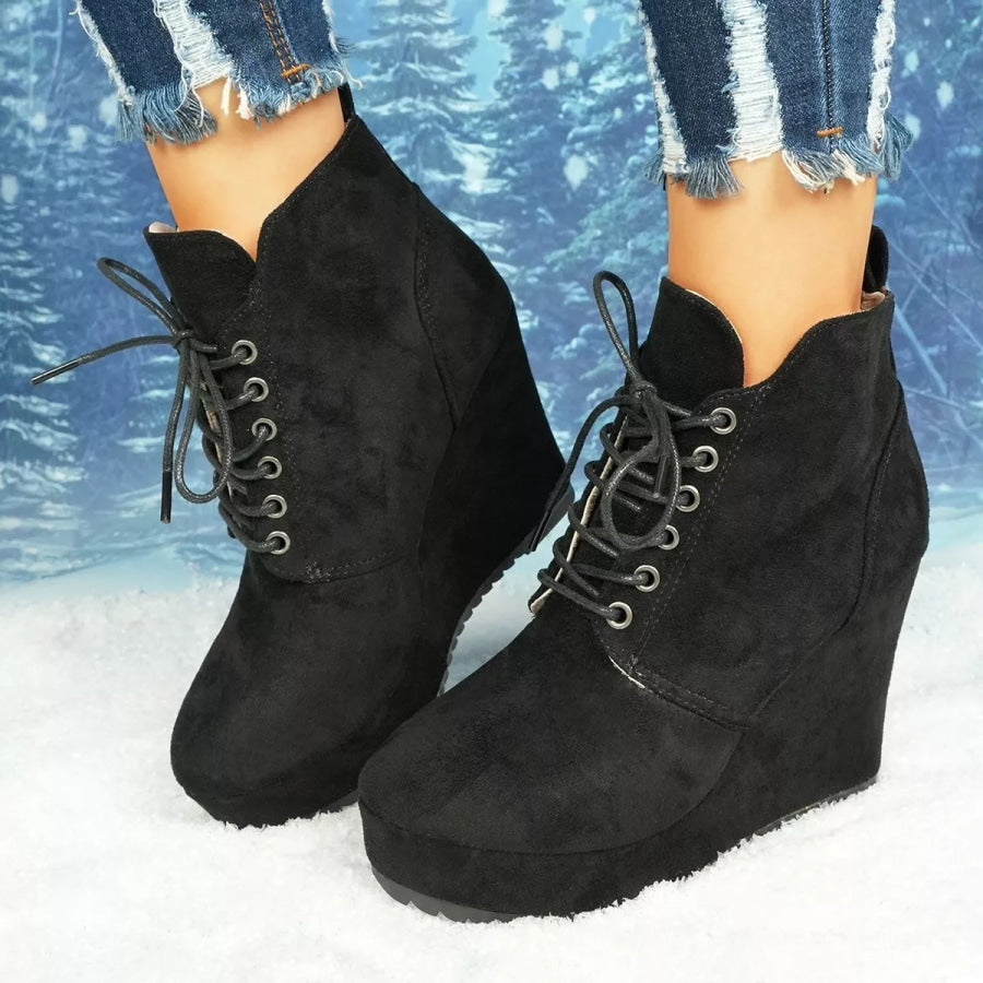 Lace-Up Wedge Ankle Boots Apparel and Accessories