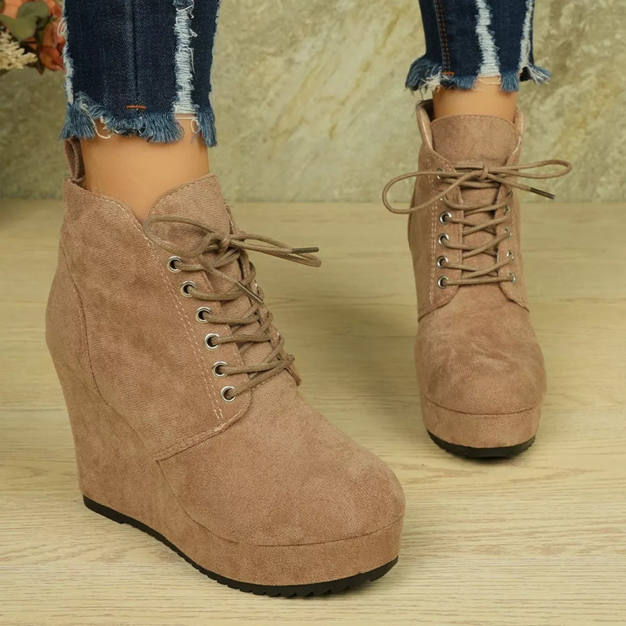 Lace-Up Wedge Ankle Boots Apparel and Accessories