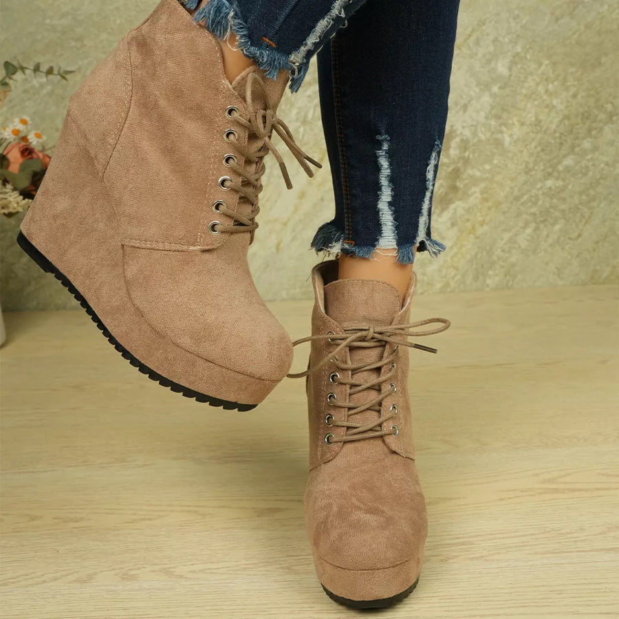 Lace-Up Wedge Ankle Boots Apparel and Accessories