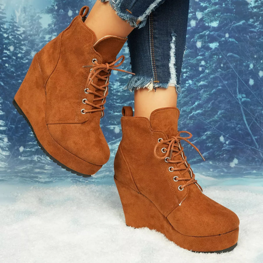 Lace-Up Wedge Ankle Boots Apparel and Accessories