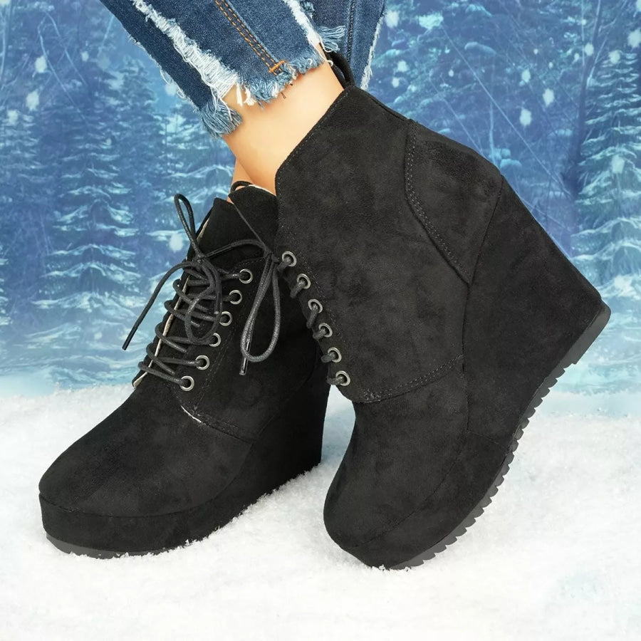Lace-Up Wedge Ankle Boots Black / 36 Apparel and Accessories