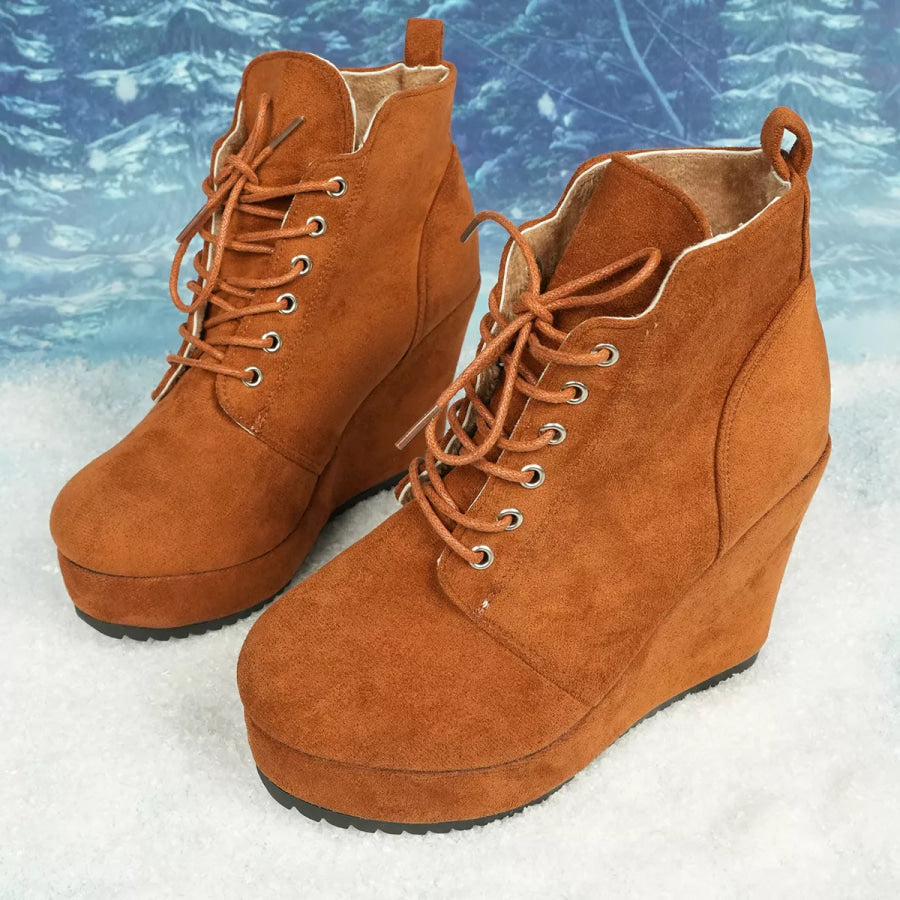 Lace-Up Wedge Ankle Boots Brown / 36 Apparel and Accessories