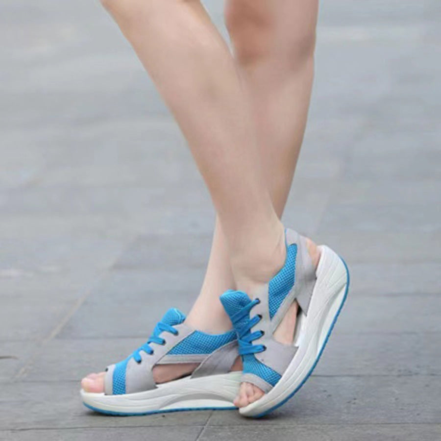 Lace Up Wedge Sandals Blue / 36 Apparel and Accessories