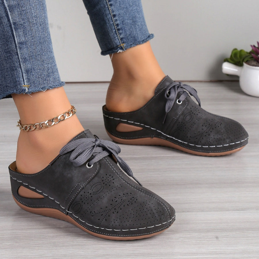 Lace-Up Wedge Slip-Ons Dark Gray / 36 Apparel and Accessories