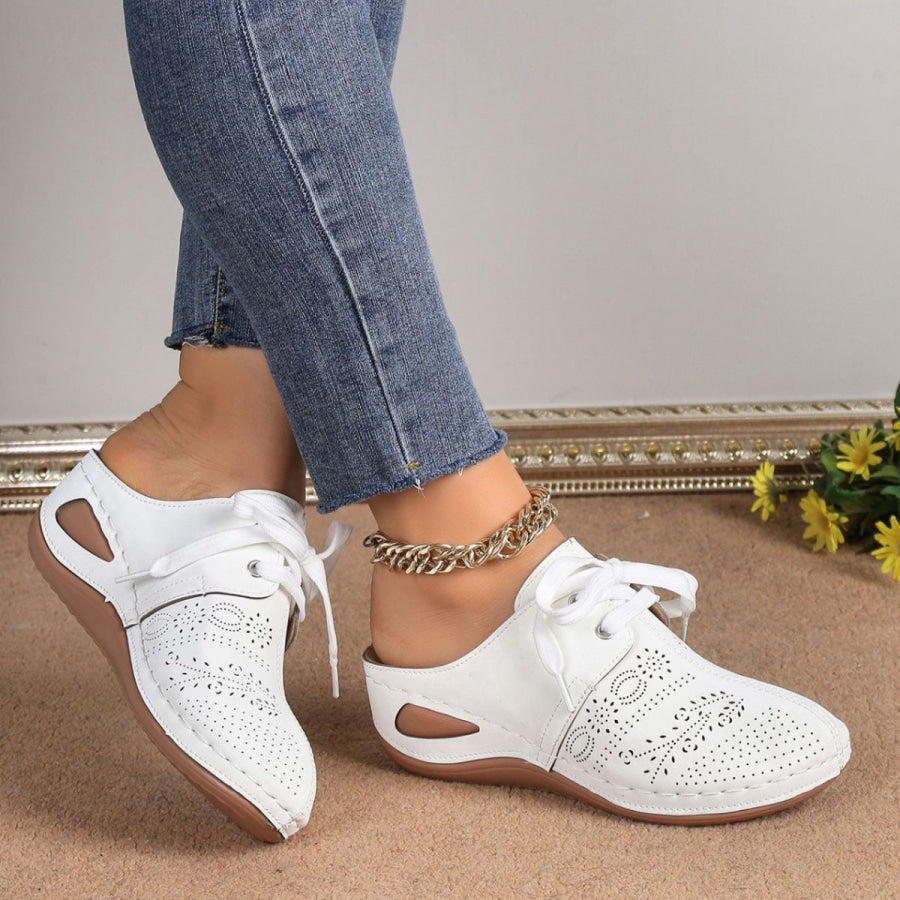 Lace-Up Wedge Slip-Ons White / 36 Apparel and Accessories