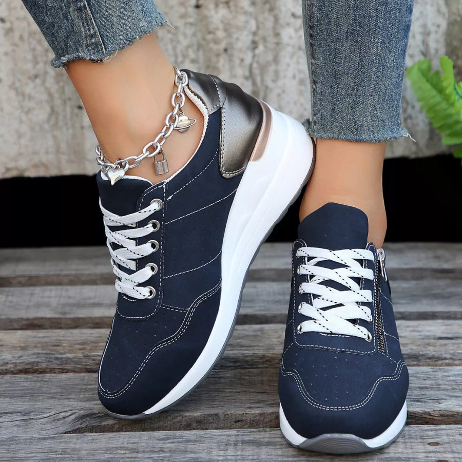 Lace Up Wedge Sneakers Royal Blue / 36 Apparel and Accessories