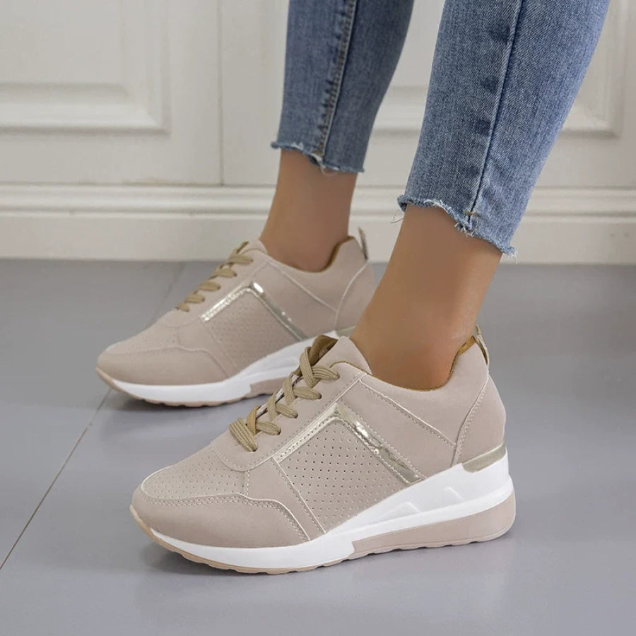 Lace Up Wedge Sneakers Brown / 35 Apparel and Accessories