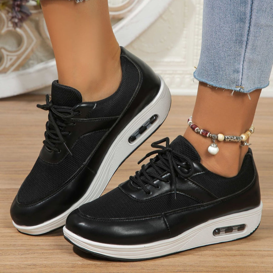 Lace Up Wedge Sneakers Black / 36 Apparel and Accessories